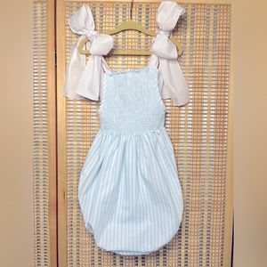 3T Sal & Pimenta Light Blue and White Striped Bubble with Tie Shoulders